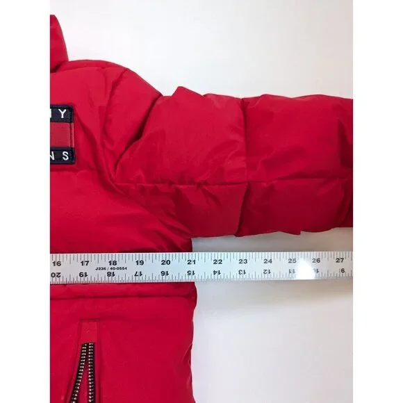 Tommy Hilfiger Tommy Jeans Cropped Women's Red Puffer Jacket Size M - Picture 10 of 15